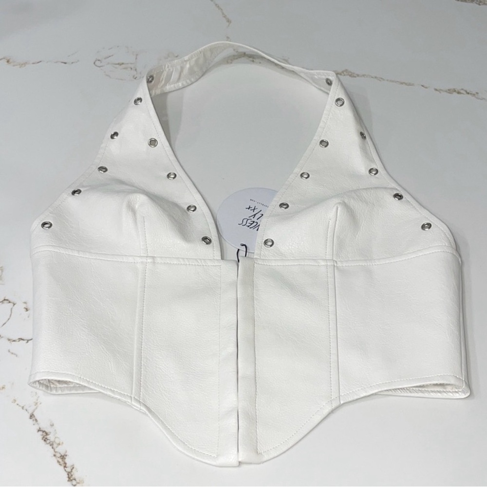 Princess Polly White Studded Plunge Corset Crop Top (Rodeo) - Picture 2 of 3